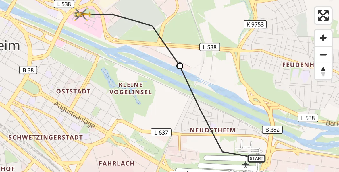 Flugroute Rettungshubschrauber Mannheim-City Flughafen - Mannheim, 08 Mai 2026, 07:57