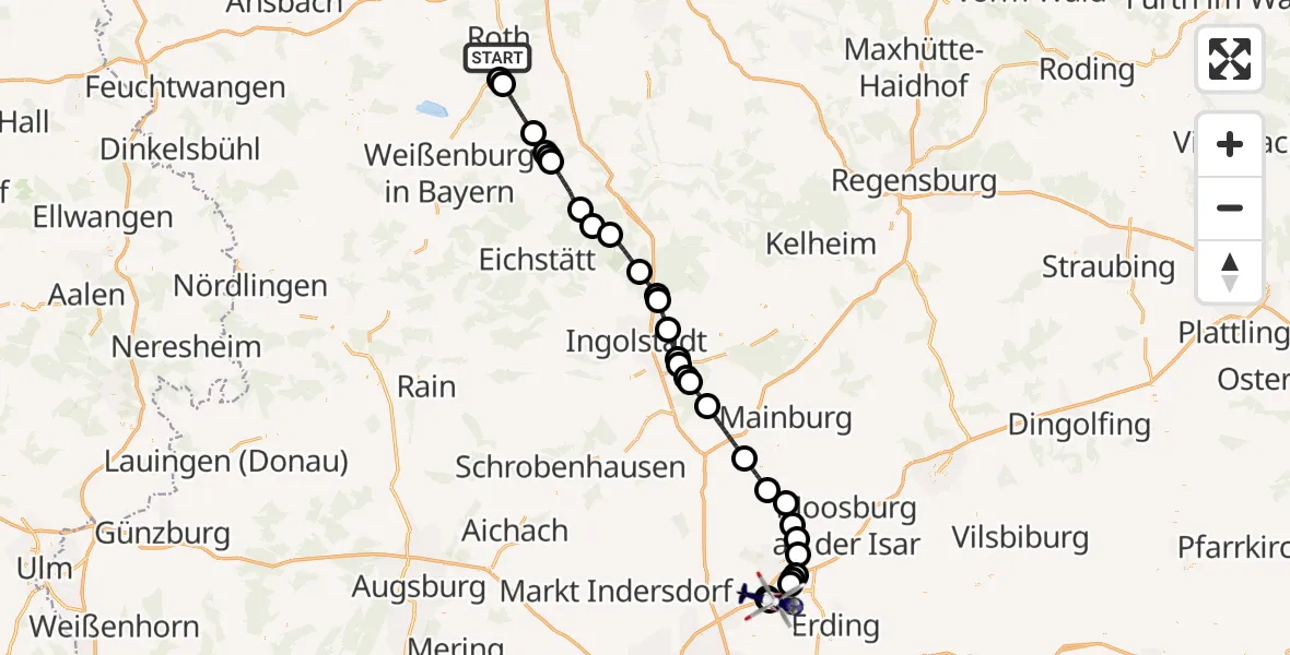 Flugroute Polizeihubschrauber Roth - München Flughafen, 08 Mai 2026, 08:03