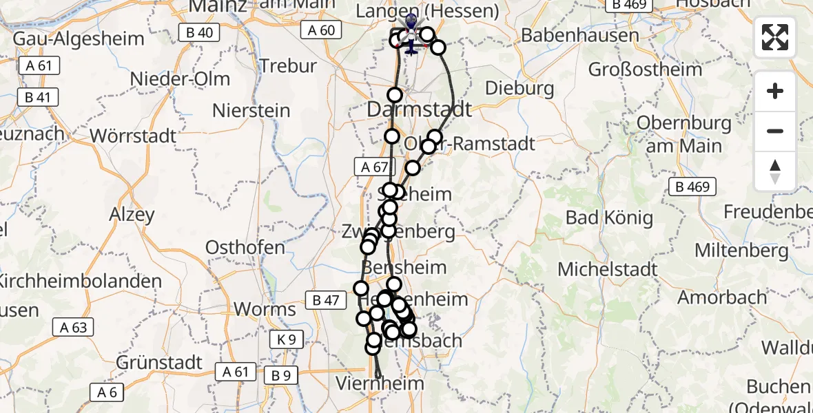 Flugroute Polizeihubschrauber Flughafen Frankfurt-Egelsbach - Flughafen Frankfurt-Egelsbach, 08 Mai 2026, 08:04
