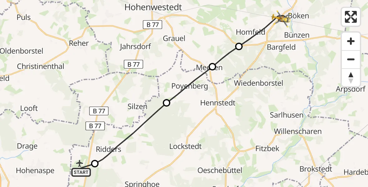 Flugroute Rettungshubschrauber Itzehoe Hungriger Wolf Flugplatz - Aukrug, 08 Mai 2026, 08:06