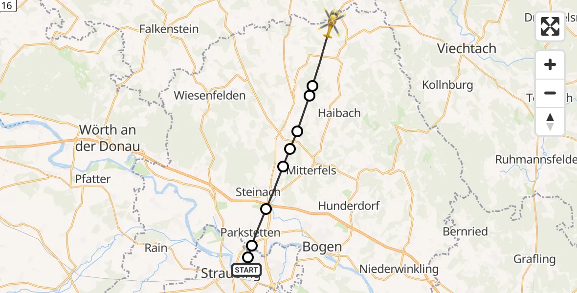 Flugroute Rettungshubschrauber Sankt Elisabeth Hospital Straubing - Konzell, 08 Mai 2026, 08:07