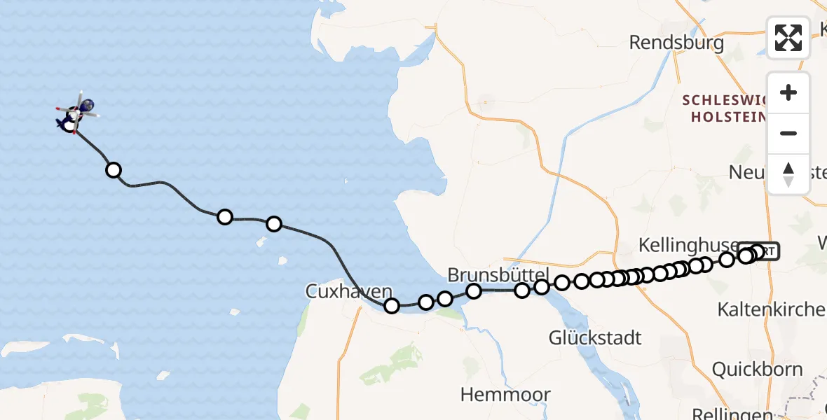 Flugroute Polizeihubschrauber Bad Bramstedt Hubschrauberlandeplatz - Helgoland Marinehubschrauberstützpunkt, 08 Mai 2026, 08:13