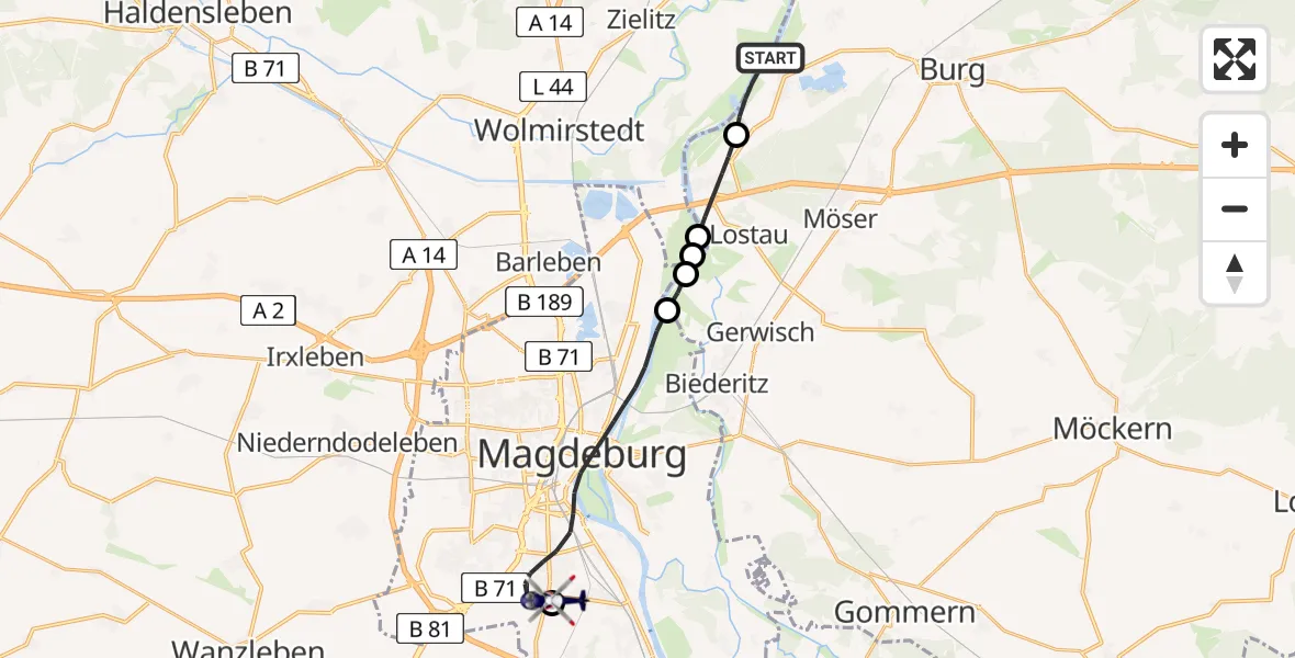 Flugroute Polizeihubschrauber Burg - Magdeburg City Flugplatz, 08 Mai 2026, 08:21