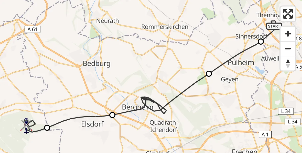 Flugroute Polizeihubschrauber Köln - Niederzier, 08 Mai 2026, 08:21
