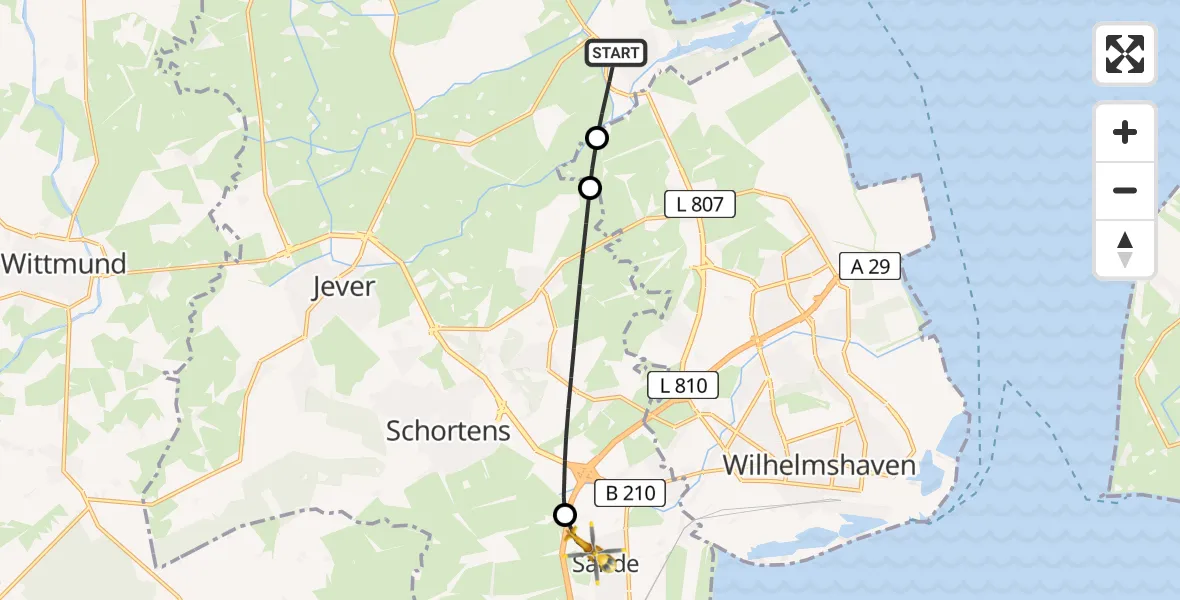 Flugroute Rettungshubschrauber Wangerland - Sande, 08 Mai 2026, 08:28