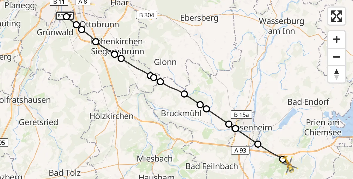 Flugroute Rettungshubschrauber ADAC Air Rescue Center Hubschrauberlandeplatz (Christoph 1) - Samerberg, 08 Mai 2026, 08:30