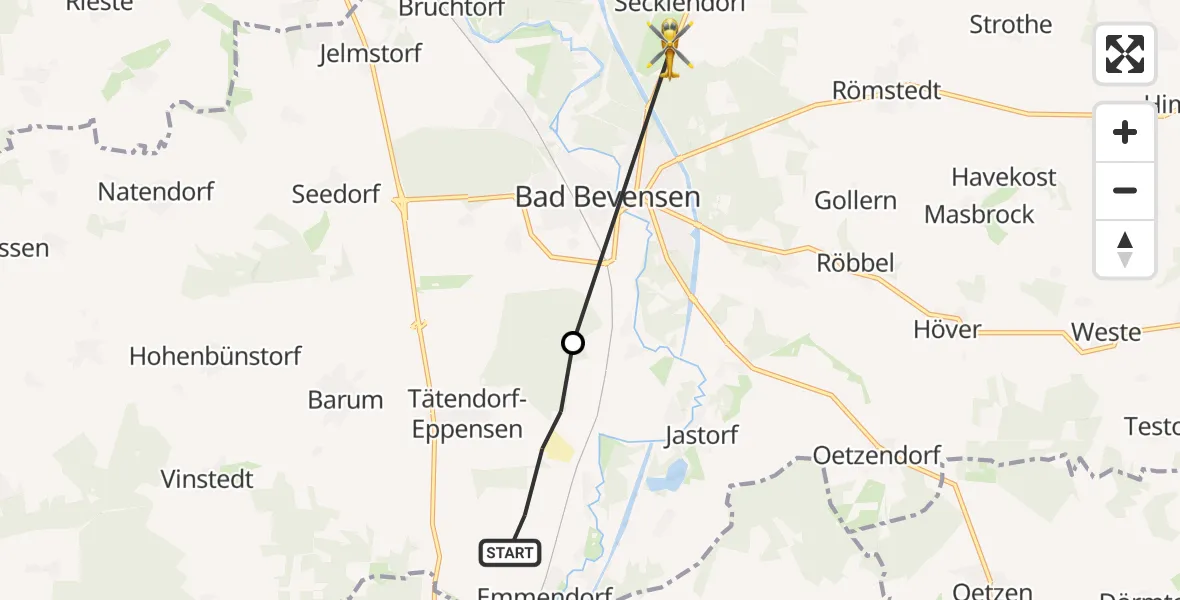 Flugroute Rettungshubschrauber Emmendorf - Altenmedingen, 08 Mai 2026, 08:37