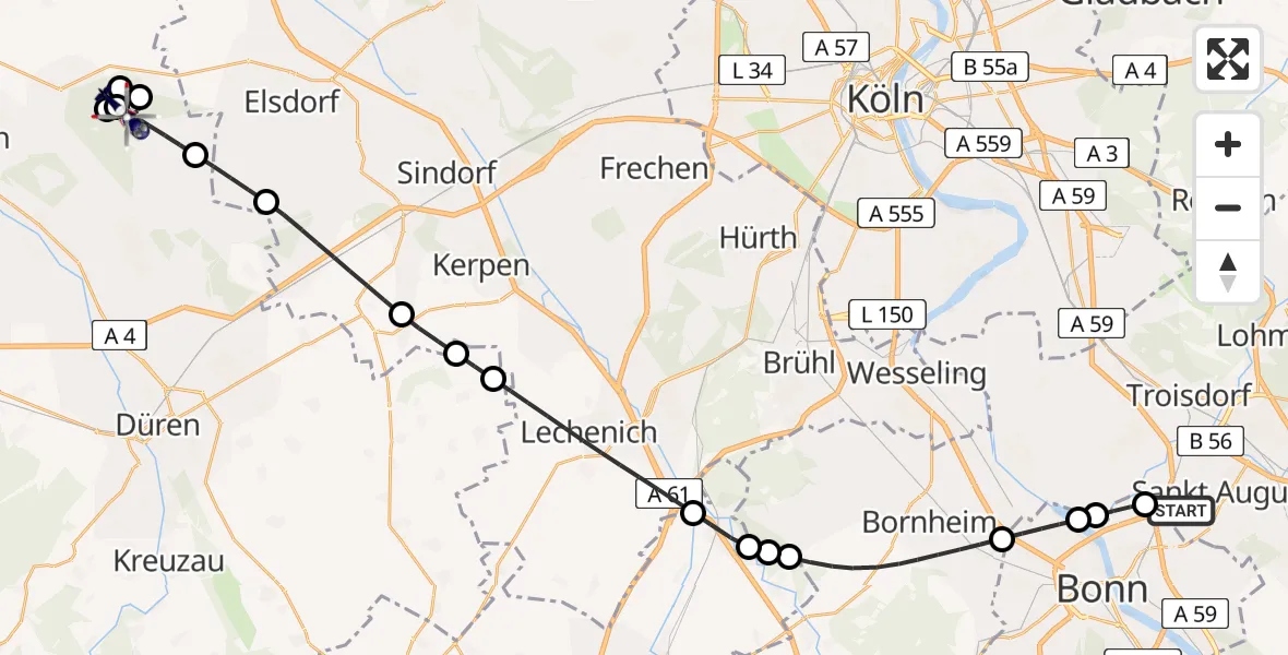 Flugroute Polizeihubschrauber Sankt Augustin - Niederzier, 08 Mai 2026, 08:38