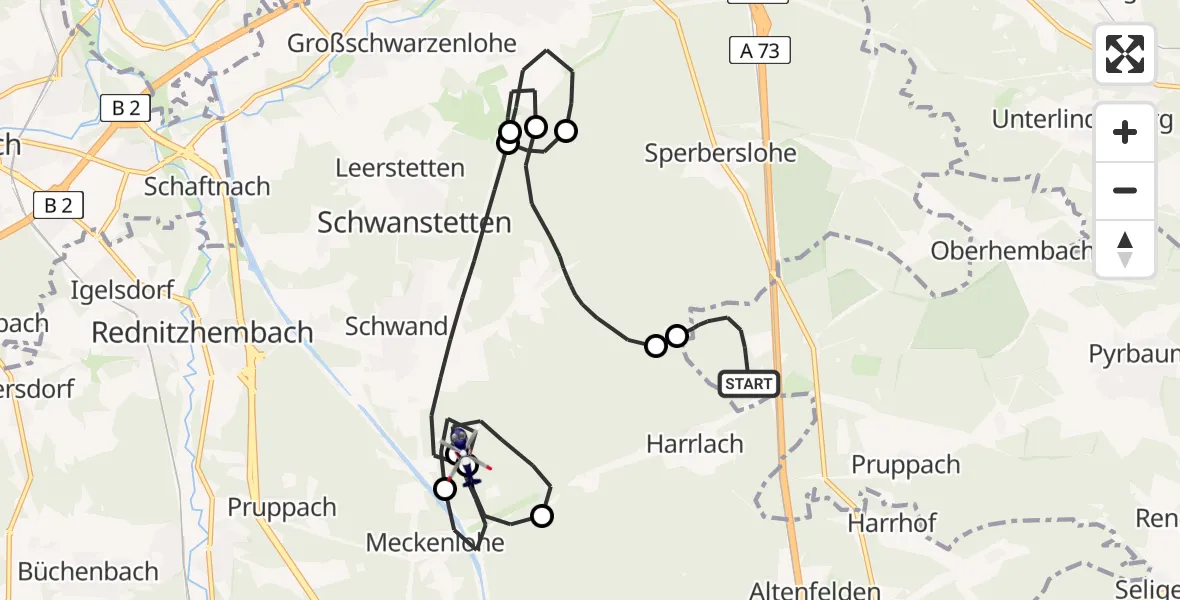 Flugroute Polizeihubschrauber Pyrbaum - Schwanstetten, 08 Mai 2026, 08:39