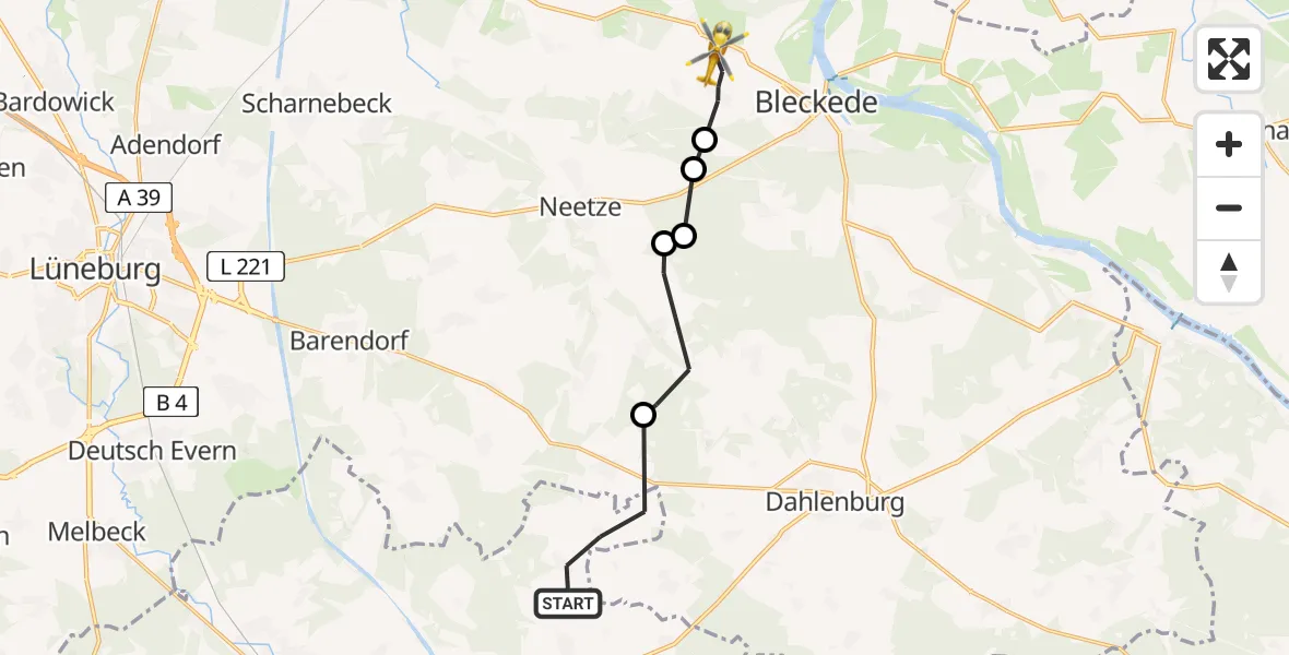 Flugroute Rettungshubschrauber Altenmedingen - Bleckede, 08 Mai 2026, 08:41