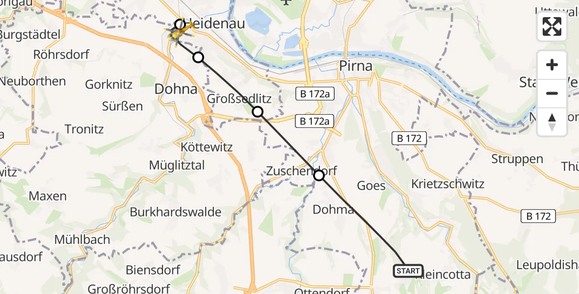 Flugroute Rettungshubschrauber Dohma - Heidenau, 08 Mai 2026, 08:50