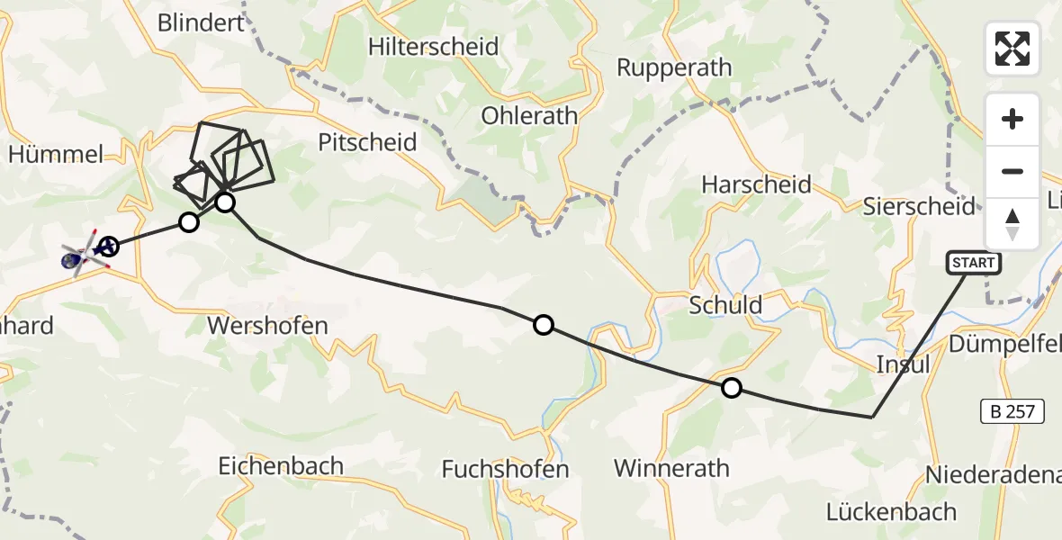 Flugroute Polizeihubschrauber Insul - Wershofen/Eifel Flugplatz, 08 Mai 2026, 08:53