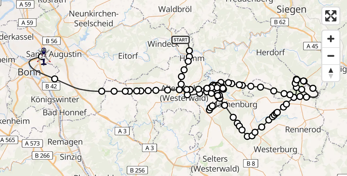 Flugroute Polizeihubschrauber Windeck - Sankt Augustin, 08 Mai 2026, 08:53