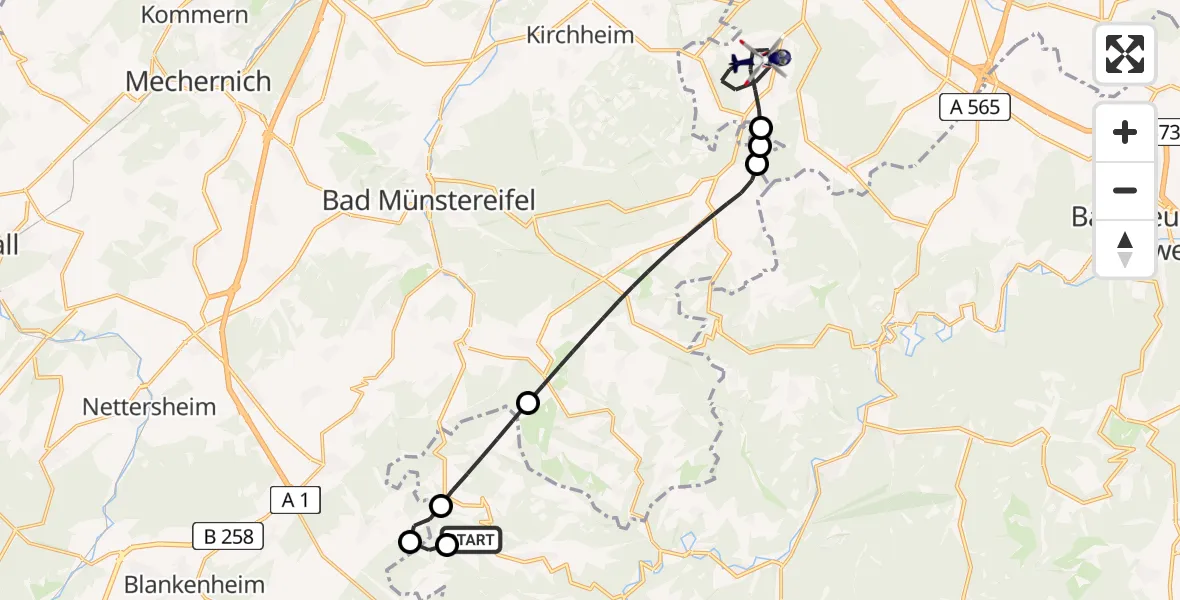Flugroute Polizeihubschrauber Wershofen/Eifel Flugplatz - Rheinbach, 08 Mai 2026, 09:06