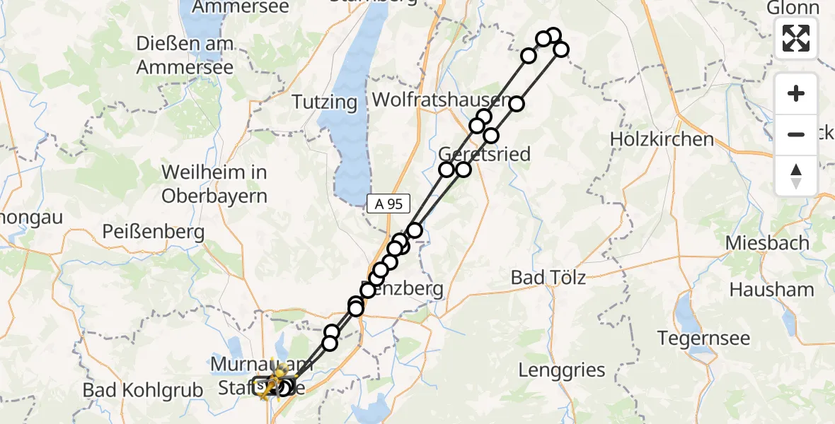 Flugroute Rettungshubschrauber Murnau Accident Hospital - Murnau Accident Hospital, 08 Mai 2026, 09:08
