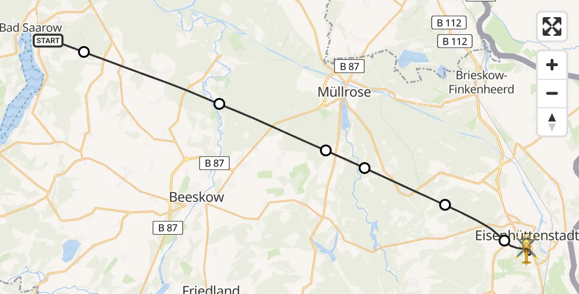 Flugroute Rettungshubschrauber Bad Saarow - Eisenhüttenstadt, 08 Mai 2026, 09:09