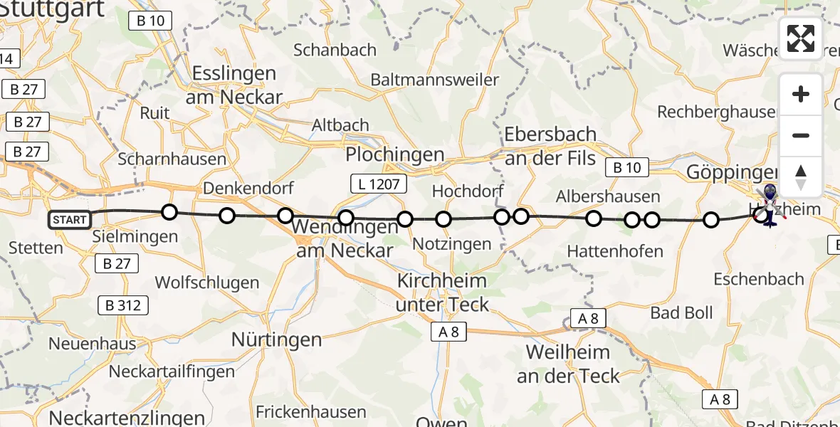 Flugroute Polizeihubschrauber Flughafen Stuttgart - Göppingen, 08 Mai 2026, 09:11