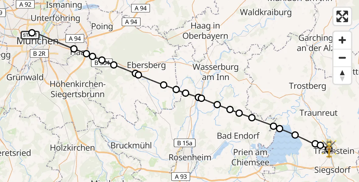 Flugroute Rettungshubschrauber Deutsches Herzzentrum München - Traunstein Hospital, 08 Mai 2026, 09:12