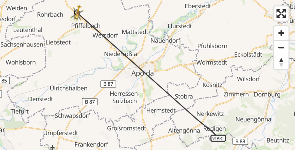 Flugroute Rettungshubschrauber Lehesten - Ilmtal-Weinstraße, 08 Mai 2026, 09:12