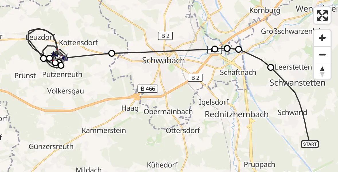 Flugroute Polizeihubschrauber Schwanstetten - Rohr, 08 Mai 2026, 09:12