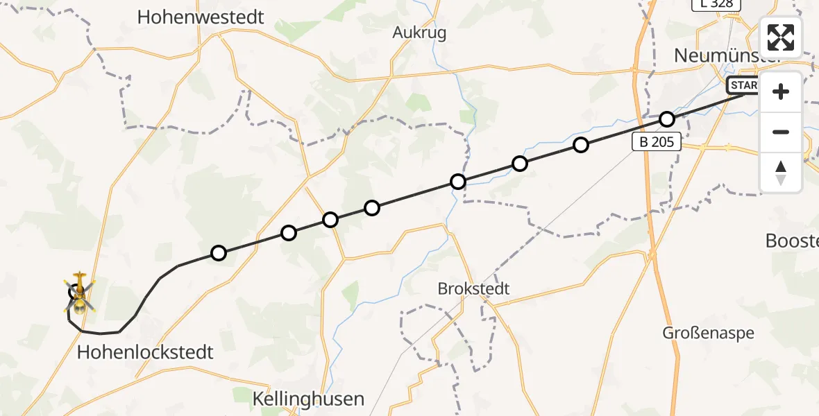 Flugroute Rettungshubschrauber Neumünster - Itzehoe Hungriger Wolf Flugplatz, 08 Mai 2026, 09:15