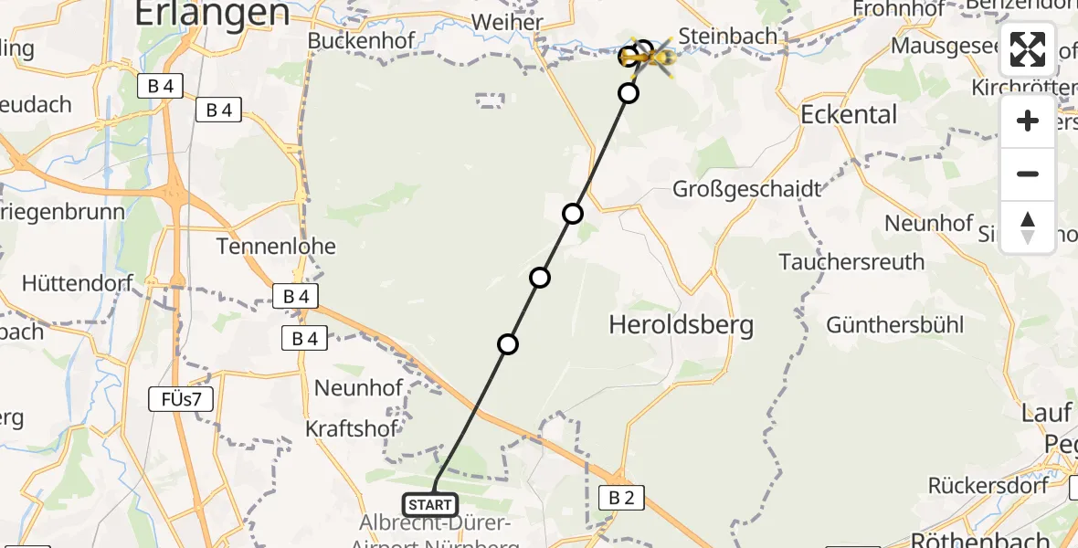 Flugroute Rettungshubschrauber Flughafen Nuremberg - Kalchreuth, 08 Mai 2026, 09:19