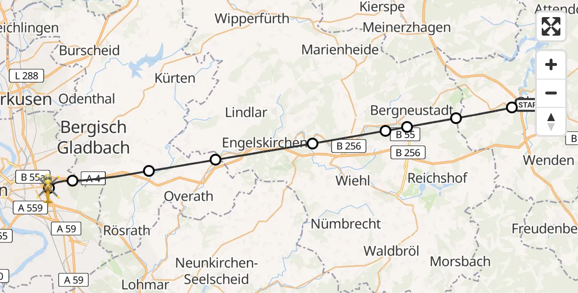 Flugroute Ambulanzhubschrauber Olpe - Merheim Hospital, 08 Mai 2026, 09:20