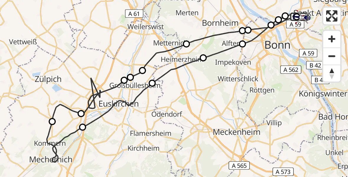 Flugroute Polizeihubschrauber Sankt Augustin - Sankt Augustin, 08 Mai 2026, 09:21