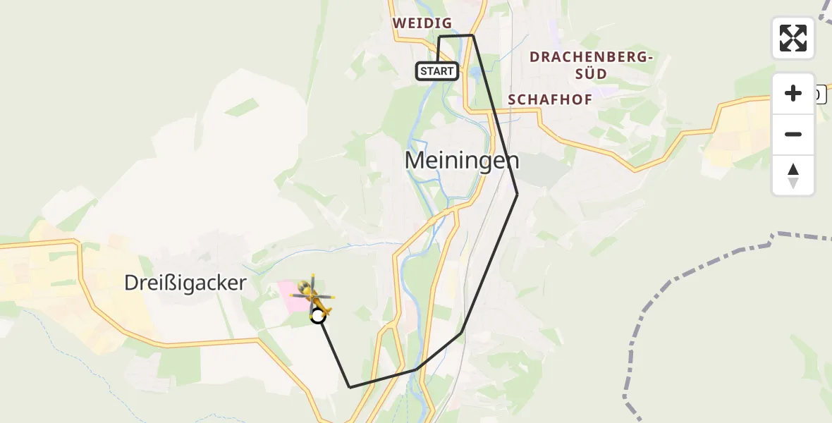 Flugroute Rettungshubschrauber Meiningen - Helios Clinic Meiningen, 08 Mai 2026, 09:26