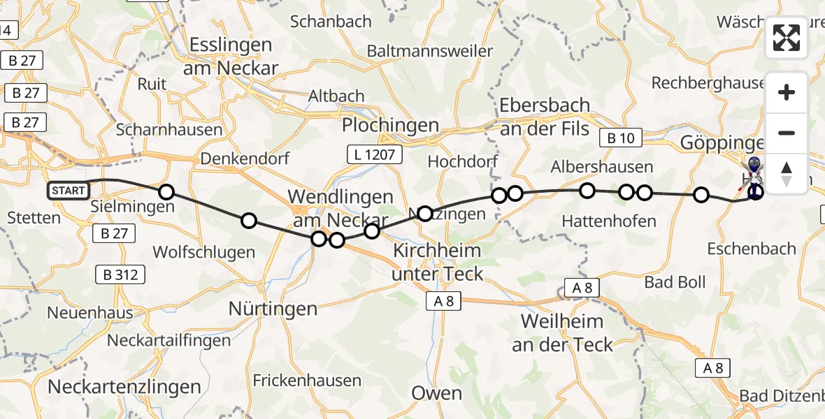 Flugroute Polizeihubschrauber Flughafen Stuttgart - Göppingen, 08 Mai 2026, 09:28