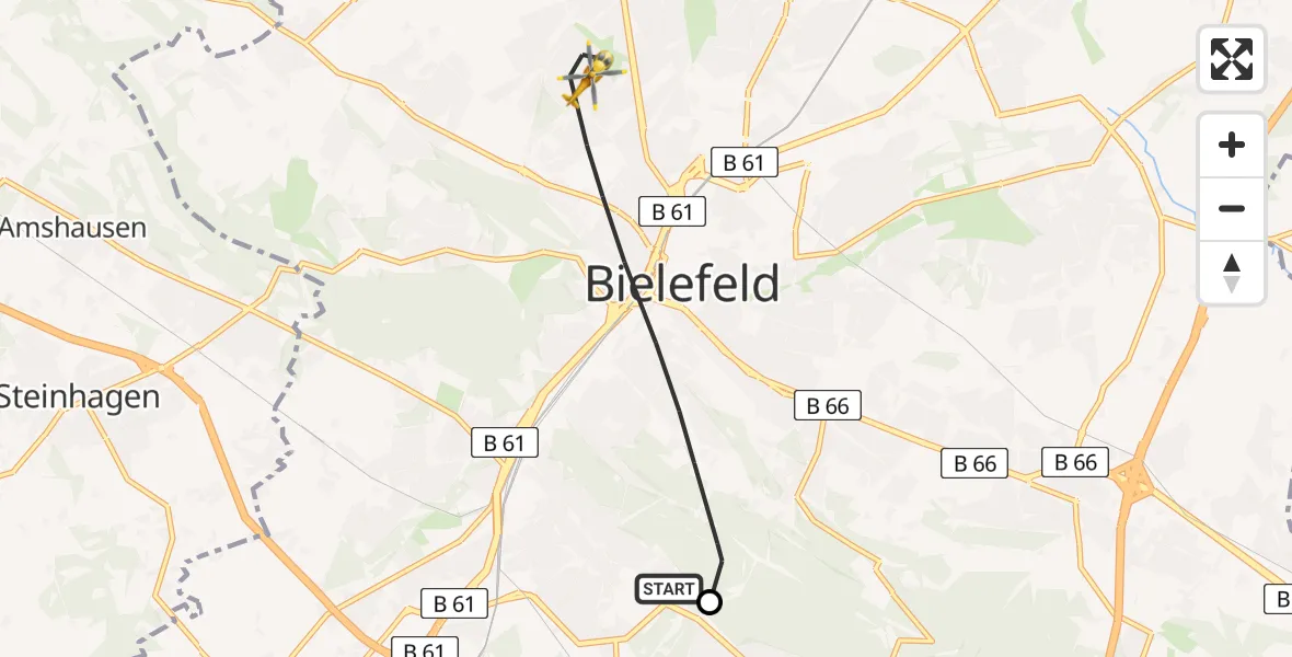 Flugroute Rettungshubschrauber Luftrettungszentrum Bielefeld - Bielefeld, 08 Mai 2026, 09:29