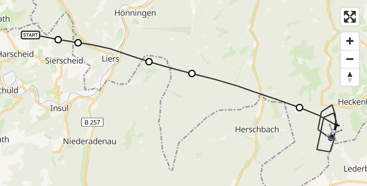 Flugroute Polizeihubschrauber Harscheid - Heckenbach, 08 Mai 2026, 09:30