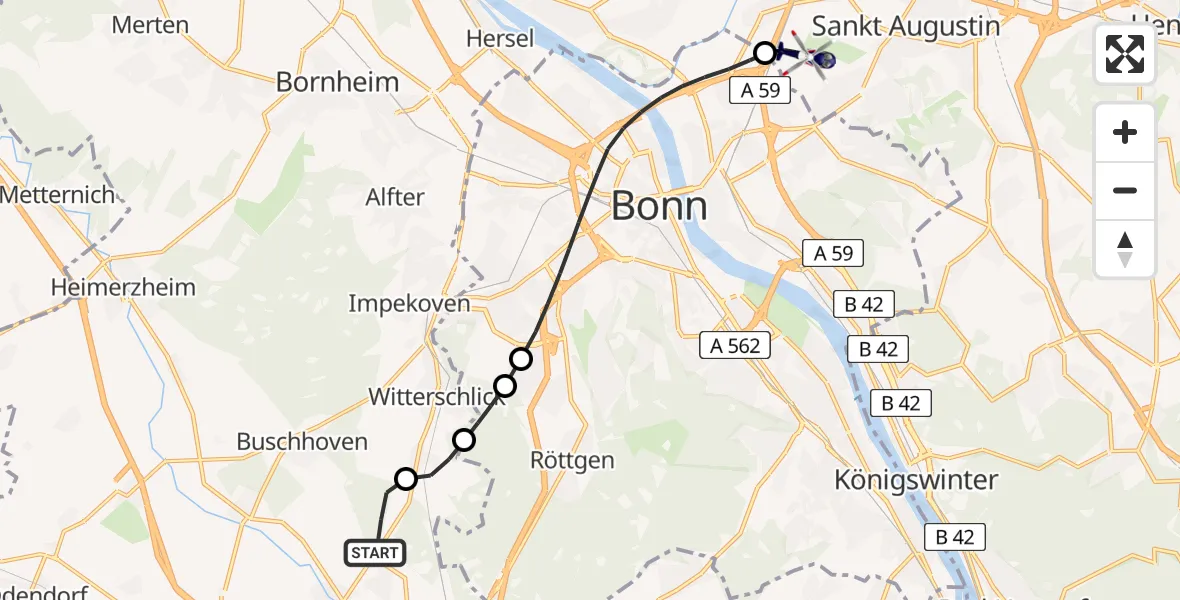 Flugroute Polizeihubschrauber Rheinbach - Sankt Augustin, 08 Mai 2026, 09:30