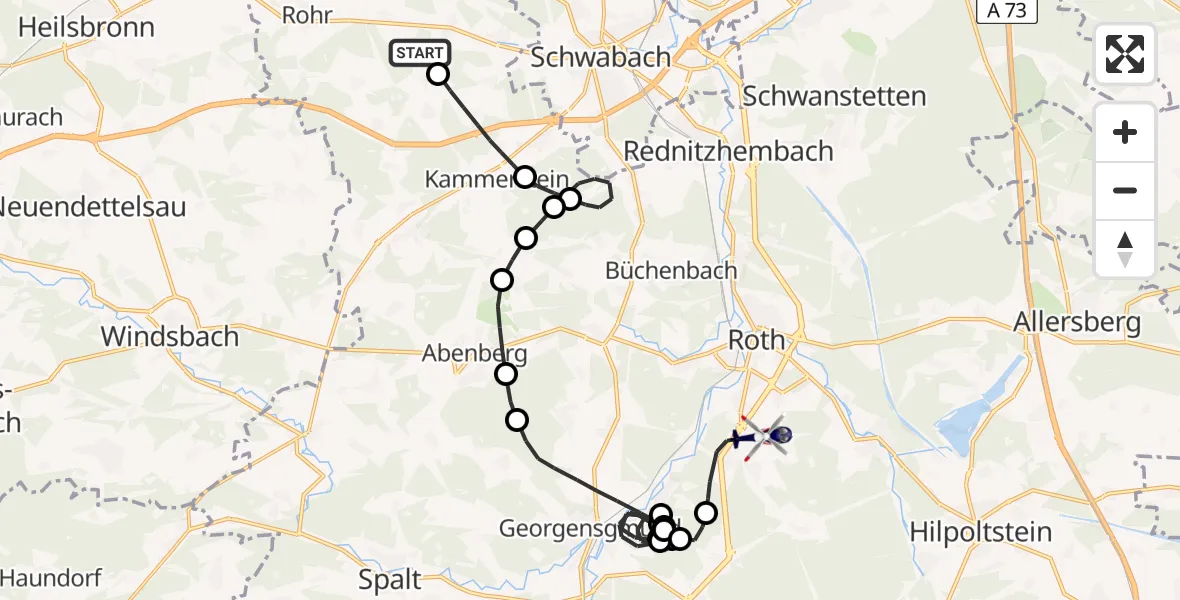 Flugroute Polizeihubschrauber Rohr - Roth, 08 Mai 2026, 09:37