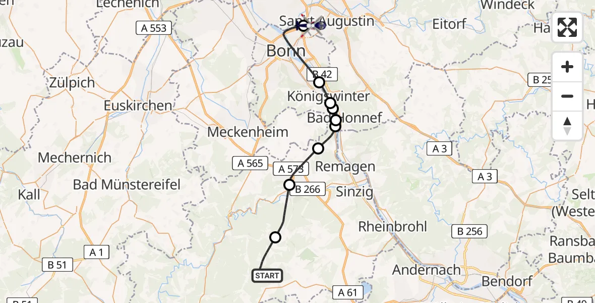 Flugroute Polizeihubschrauber Heckenbach - Sankt Augustin, 08 Mai 2026, 09:37