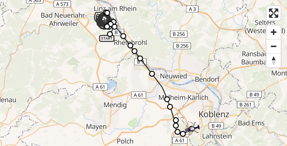 Flugroute Polizeihubschrauber Mönchsheide Segelflugfeld - Koblenz-Winningen Flugplatz, 08 Mai 2026, 09:39