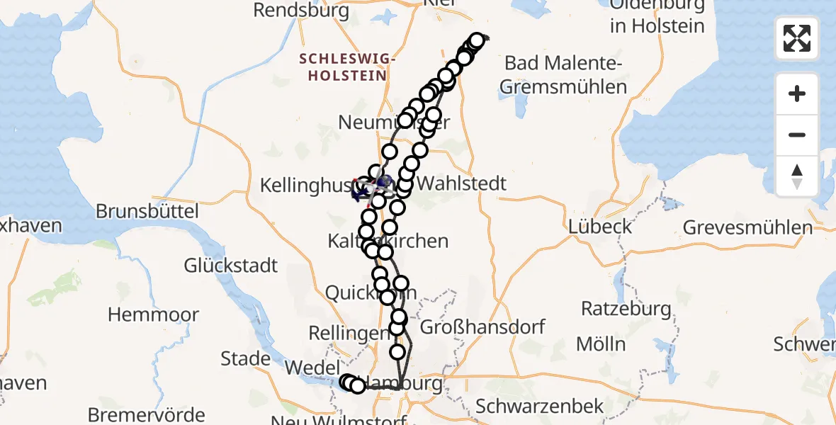 Flugroute Polizeihubschrauber Bad Bramstedt Hubschrauberlandeplatz - Bad Bramstedt Hubschrauberlandeplatz, 08 Mai 2026, 09:44