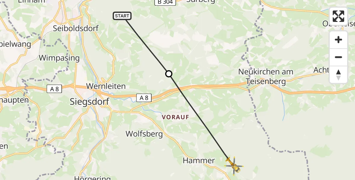 Flugroute Rettungshubschrauber Traunstein - Siegsdorf, 08 Mai 2026, 09:48