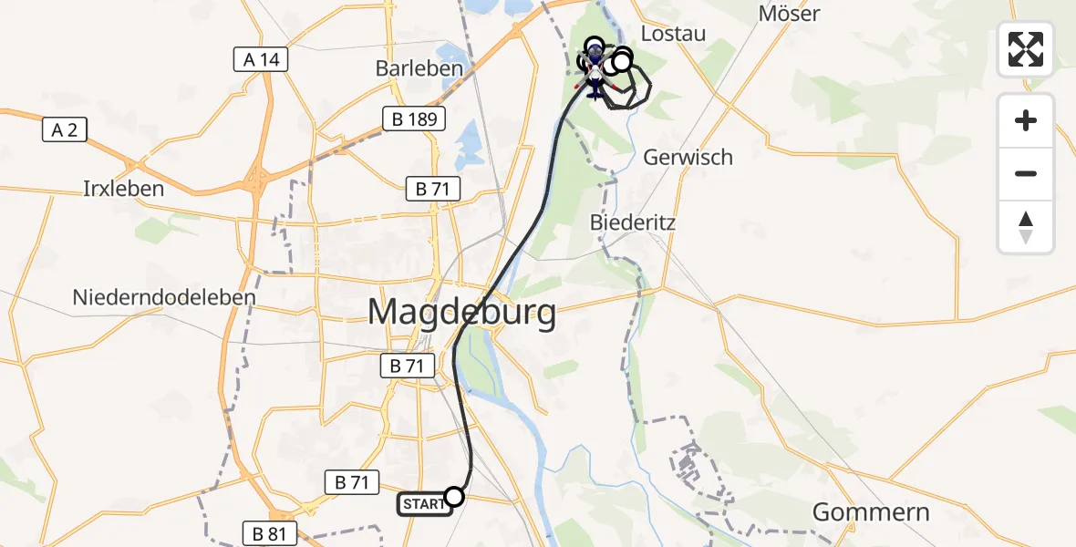 Flugroute Polizeihubschrauber Magdeburg City Flugplatz - Magdeburg, 08 Mai 2026, 09:48