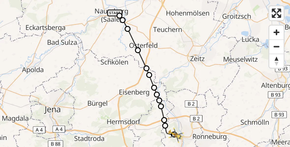 Flugroute Rettungshubschrauber Naumburg (Saale) - SRH Wald-Klinikum Gera Hospital, 08 Mai 2026, 09:56