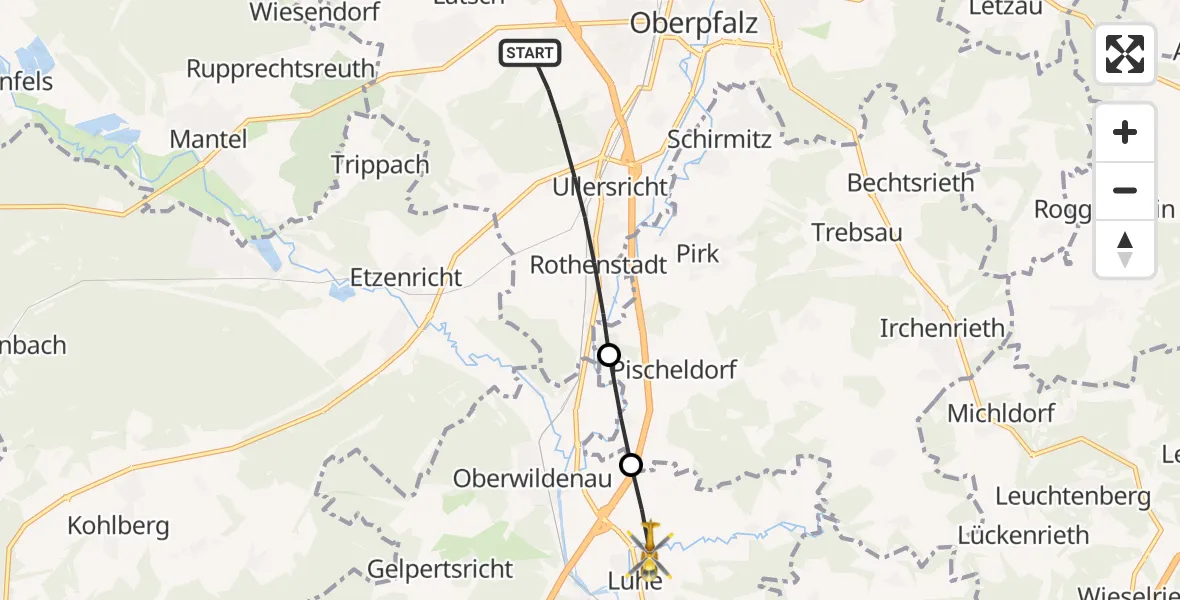 Flugroute Rettungshubschrauber Weiden i.d.OPf. - Luhe-Wildenau, 08 Mai 2026, 09:58