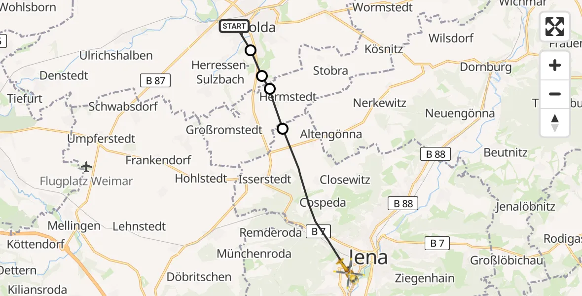 Flugroute Rettungshubschrauber Apolda - Jena, 08 Mai 2026, 10:04
