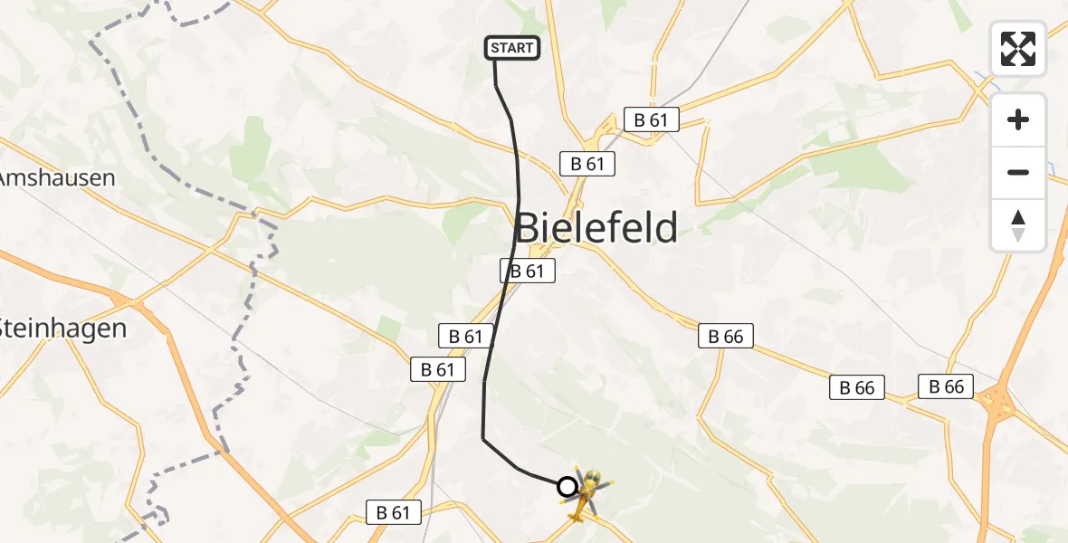 Flugroute Rettungshubschrauber Bielefeld - Luftrettungszentrum Bielefeld, 08 Mai 2026, 10:04