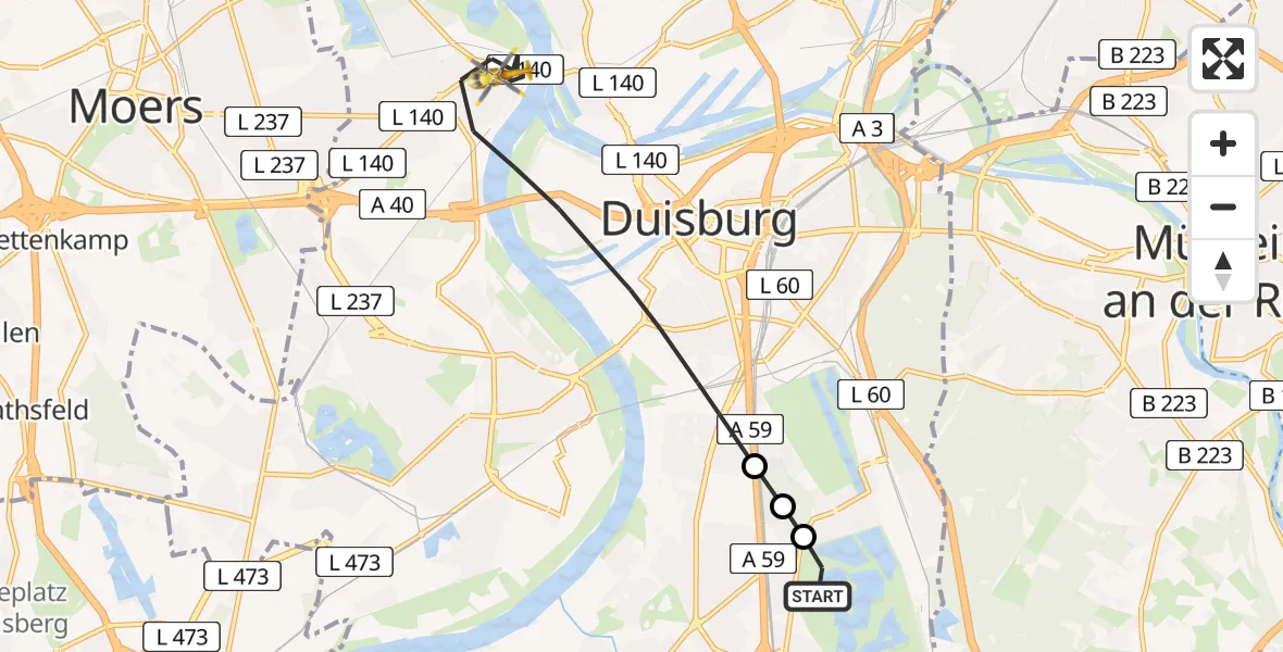 Flugroute Rettungshubschrauber Duisburg Air Rescue Hubschrauberlandeplatz (Christoph 9) - Duisburg, 08 Mai 2026, 10:17