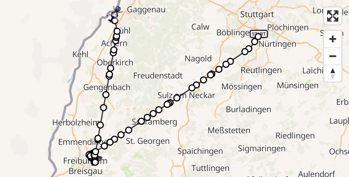 Flugroute Polizeihubschrauber Flughafen Stuttgart - Karlsruhe Baden-Baden Flughafen, 08 Mai 2026, 10:21