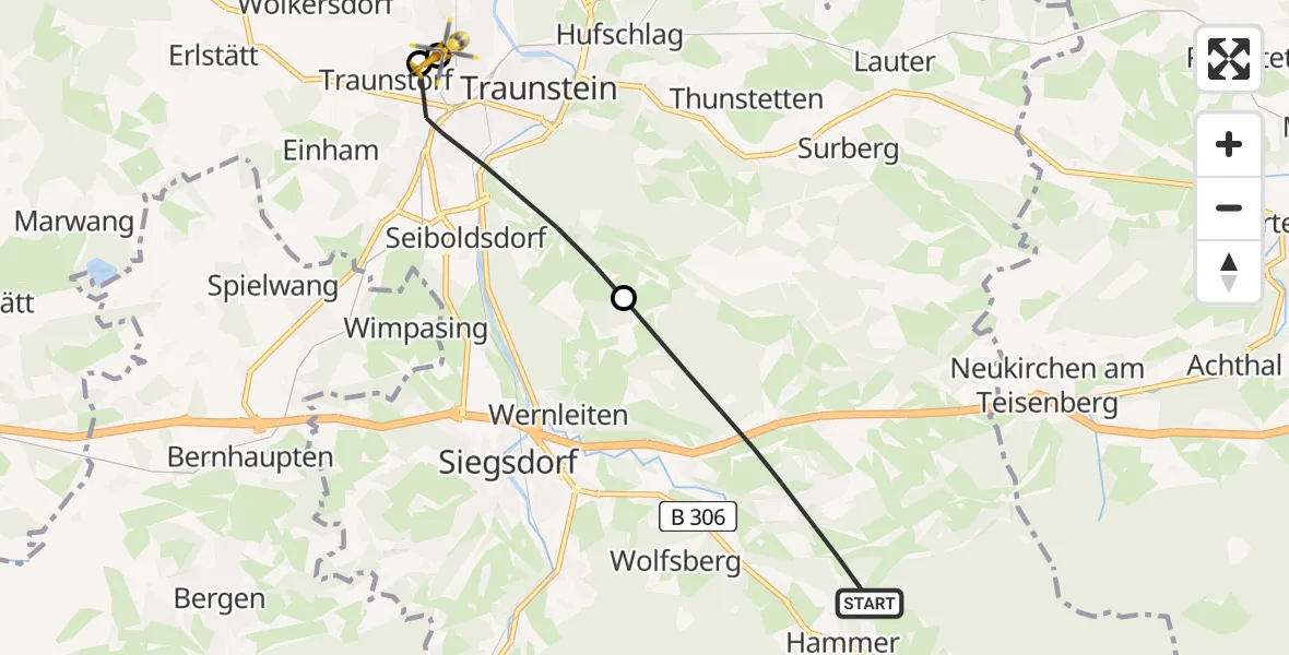 Flugroute Rettungshubschrauber Siegsdorf - Traunstein Hospital, 08 Mai 2026, 10:28