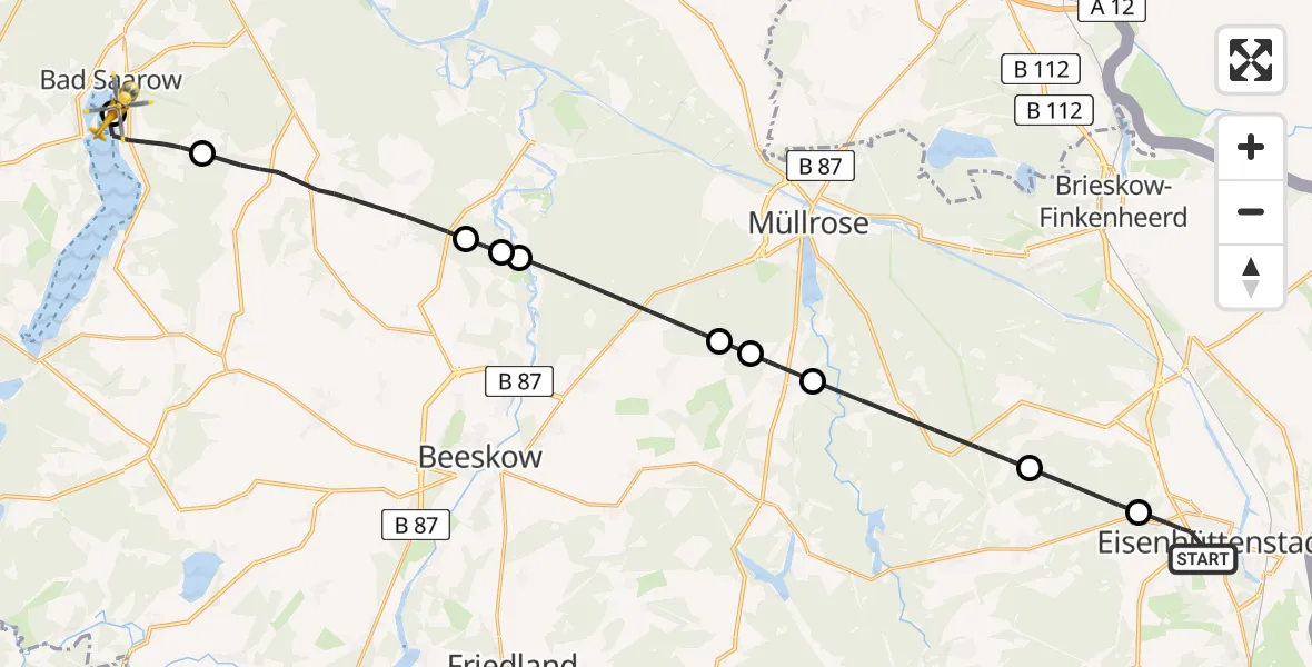 Flugroute Rettungshubschrauber Eisenhüttenstadt - Bad Saarow Hospital Hubschrauberlandeplatz, 08 Mai 2026, 10:31