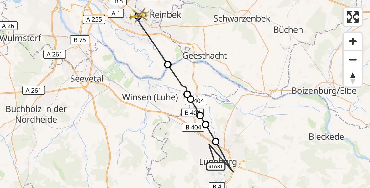 Flugroute Rettungshubschrauber Lüneburg - Christoph Hansa ADAC Hubschrauberlandeplatz, 08 Mai 2026, 10:31
