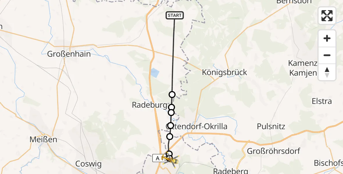 Flugroute Rettungshubschrauber Thiendorf - Dresden Bundespolizei Hubschrauberlandeplatz, 08 Mai 2026, 10:34