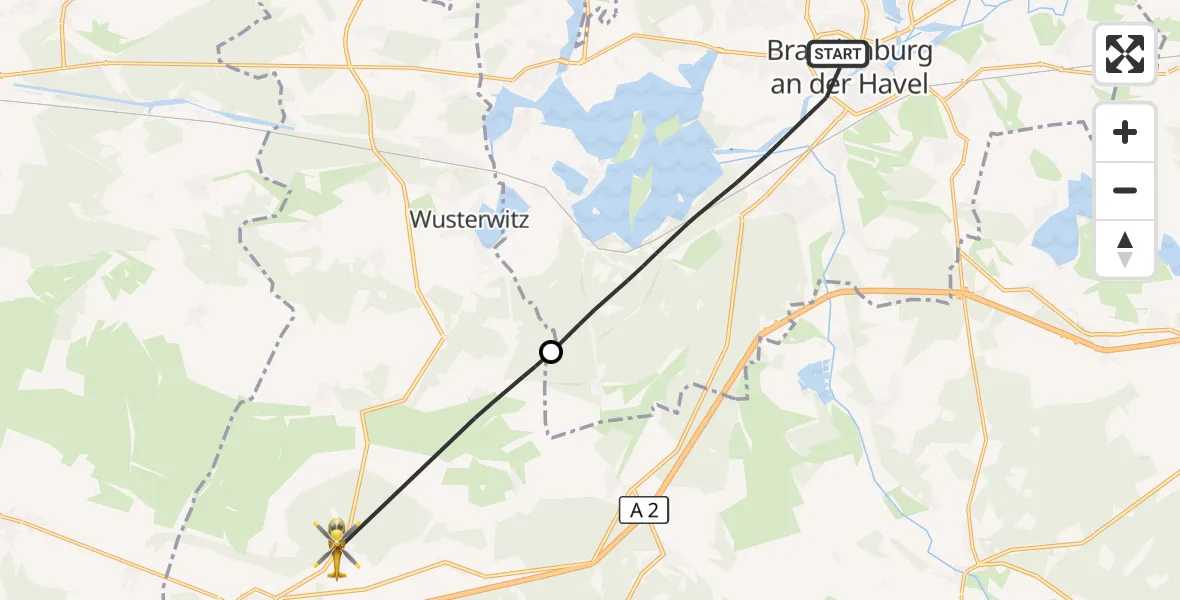 Flugroute Rettungshubschrauber Brandenburg an der Havel - Ziesar, 08 Mai 2026, 10:41